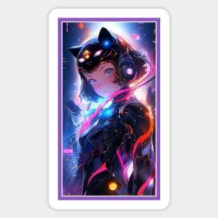 Anime Cute Cat Girl | Sci-Fi Manga Girl Anime Art Sticker